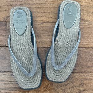 Brunello Cucinelli Monili Crystal Beaded Jute Sandals 38